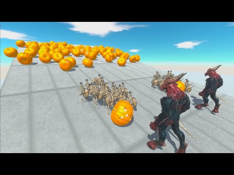 SKELETON ARMY Runs Away from Pumpkin Avalanche (Animal Revolt Battle Simulator)