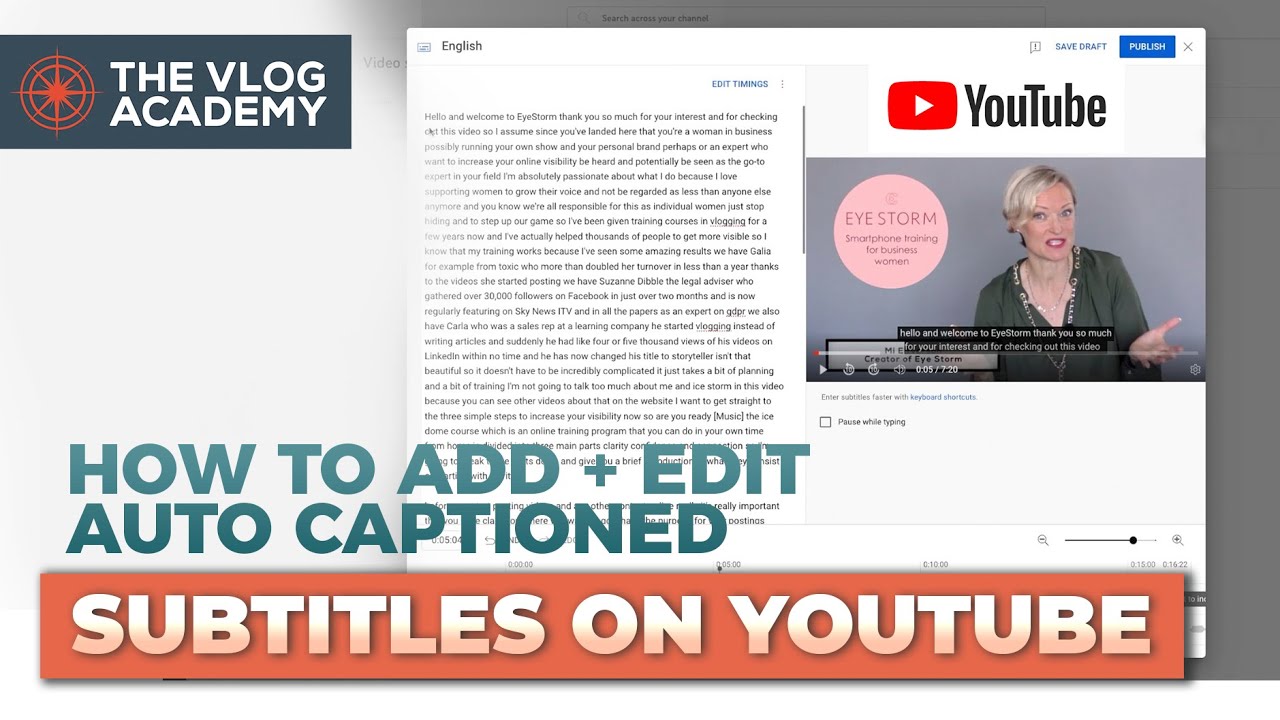 How to add and edit auto captioned SUBTITLES on YouTube | Video tutorial  by The Vlog Academy