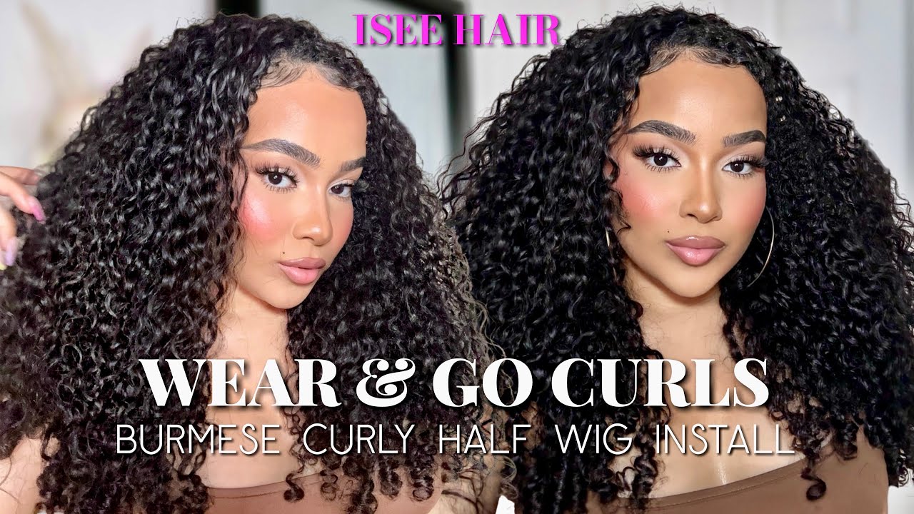 WEAR & GO CURLY HAIRSTYLE 😍✨ | ISEE Hair Burmese Curly Half Wig (Flip Over) Review + Install