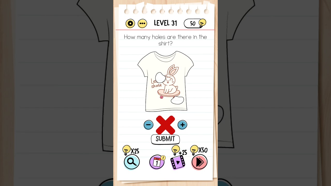 How many holes are there in the shirt?, Brain Test Level 31