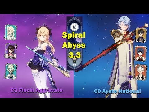 C3 Fischl Beidou Aggravate & C0 Ayato National | NEW Spiral Abyss 3.3 - Floor 12 ( 9 Stars )