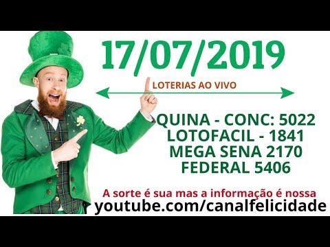 17 - 07 - 2019 - - Resultado Loterias - Quina 5022 - Mega Sena 2170 - Federal 5406 - Lotofacil 1841 Video