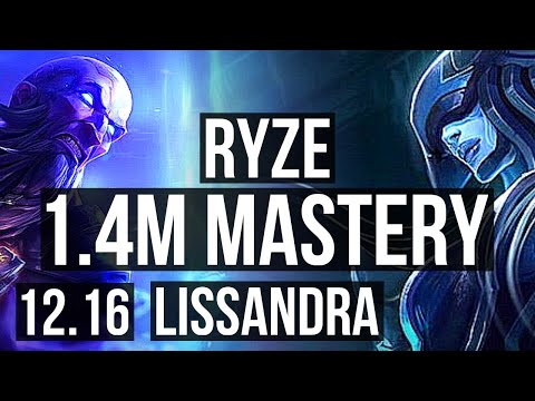 RYZE vs LISSANDRA (MID) | 1.4M mastery, 800+ games, 2/1/4 | KR Master | 12.16
