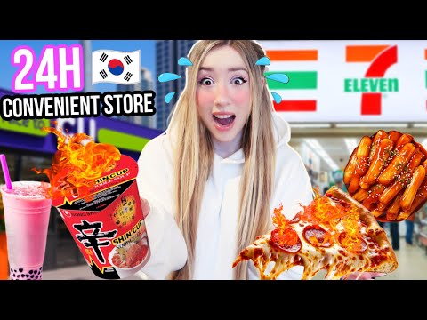 nur KOREANISCH ESSEN aus CONVENIENCE STORE in SEOUL Korea für 24 Stunden KAUFEN & ESSEN (SCHARF vs?)