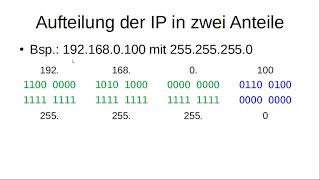 IPv4-Adresse, Subnetzmaske, Netzanteil und Hostanteil.