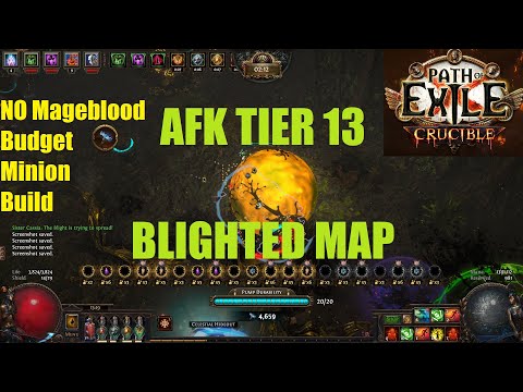 [Path of Exile 3.21] How To AFK Tier 13 Blighted Maps in Crucible League Zombie Necromancer - 1162