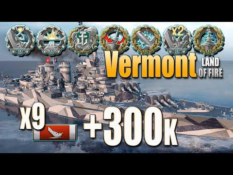 Battleship Vermont, +300k, 9 ships destroyed - World of Warships