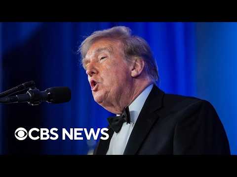 Trump speaks at the rescheduled White House Correspondents' dinner