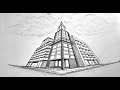 How to draw in three point perspective, draw buildings with worms eye view, look up view