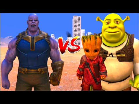 100 Thanos vs 1000 Baby Groot and 1000 SHREK (Marvel vs Marvel)