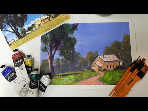 Learn To Paint E110 "Church On Hillside" Acrylic Painting Demonstration For Beginners