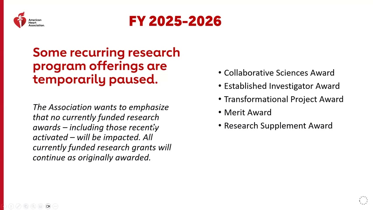American Heart Association Research Funding Opportunities Update – 11/21/25
