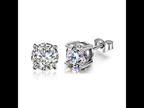 "925 Hallmarked Sterling Silver - Solitaire Swarovski Zirconia" Earrings