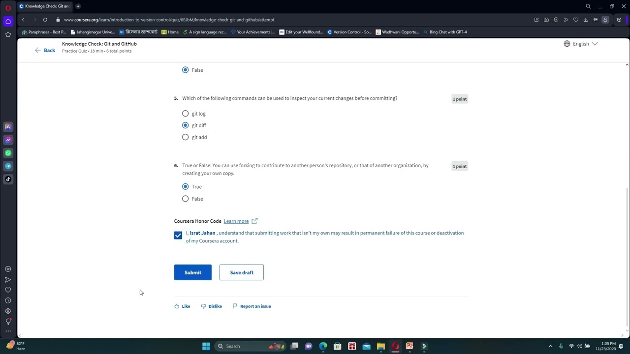 Knowledge Check: Git and GitHub Coursera | Version Control Meta