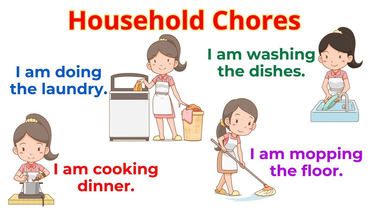 Household Chores with sentences | Action Verbs For Beginner Daily English | English Sentences