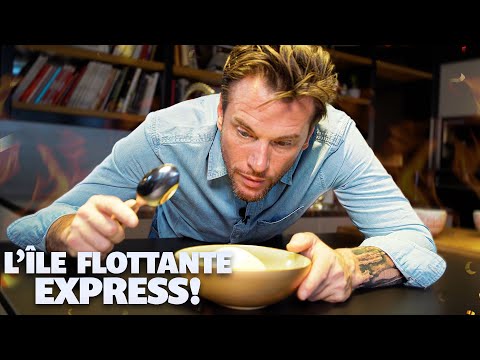 Express floating islands with chocolate sauce