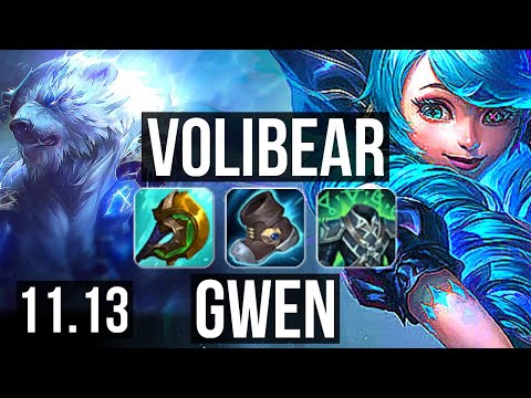 VOLIBEAR vs GWEN (TOP) | 6 solo kills, 1000+ games, 1.0M mastery, 7/2/4 | KR Diamond | v11.13