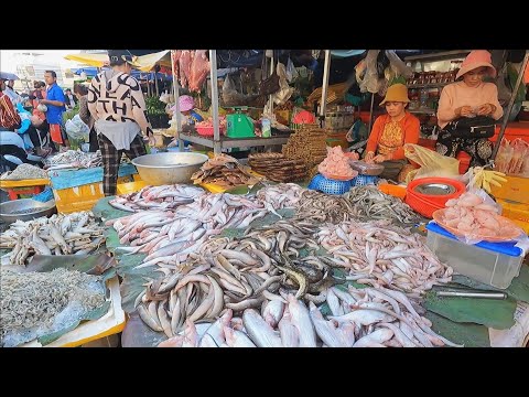 Amazing Cambodian Countryside Food Market Tour - People Activities & Food Market Scenes, Pork, Beef