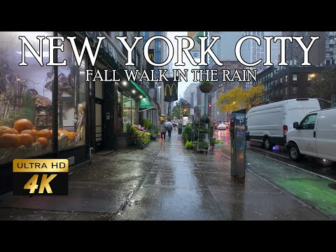 🍂☔️ FALL RAIN WALK IN NEW YORK CITY 🌆 | Relaxing NYC Rain Ambience | Autumn Walk 4K 🍁