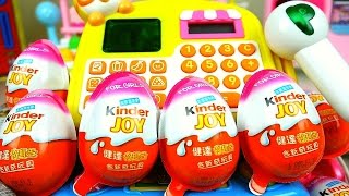 Surprise eggs Mart register Kinder Joy and Play Doh detal clinic toys play