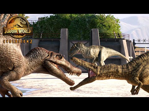 INDOMINUS REX vs SUCHOMINUS and SPINOSAURUS Battle Dinosaurs - Jurassic World Evolution 2