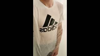 Wet White Adidas Shirt in Shower