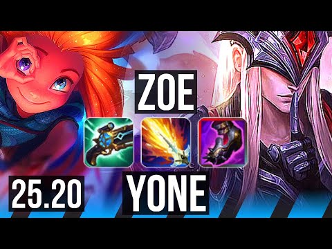 ZOE vs YONE (MID) | 14/3/8, Godlike | KR Master | 25.20