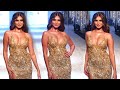 Tara Sutaria Looks In A Gold Thigh High Slit Dress Ramp Walk At Bombay Times Fashion Week 2022