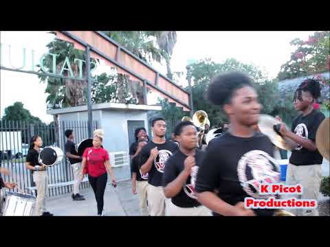 Booker T Washington marching band marching in stadium 2018