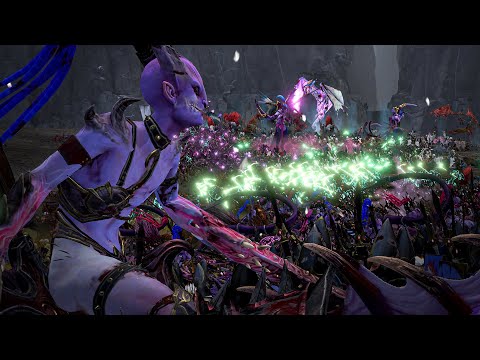 VAMPIRE COUNTS and SLAANESH vs HIGH ELVES and DWARFS - TotalWar Warhammer 3 cinematic battle