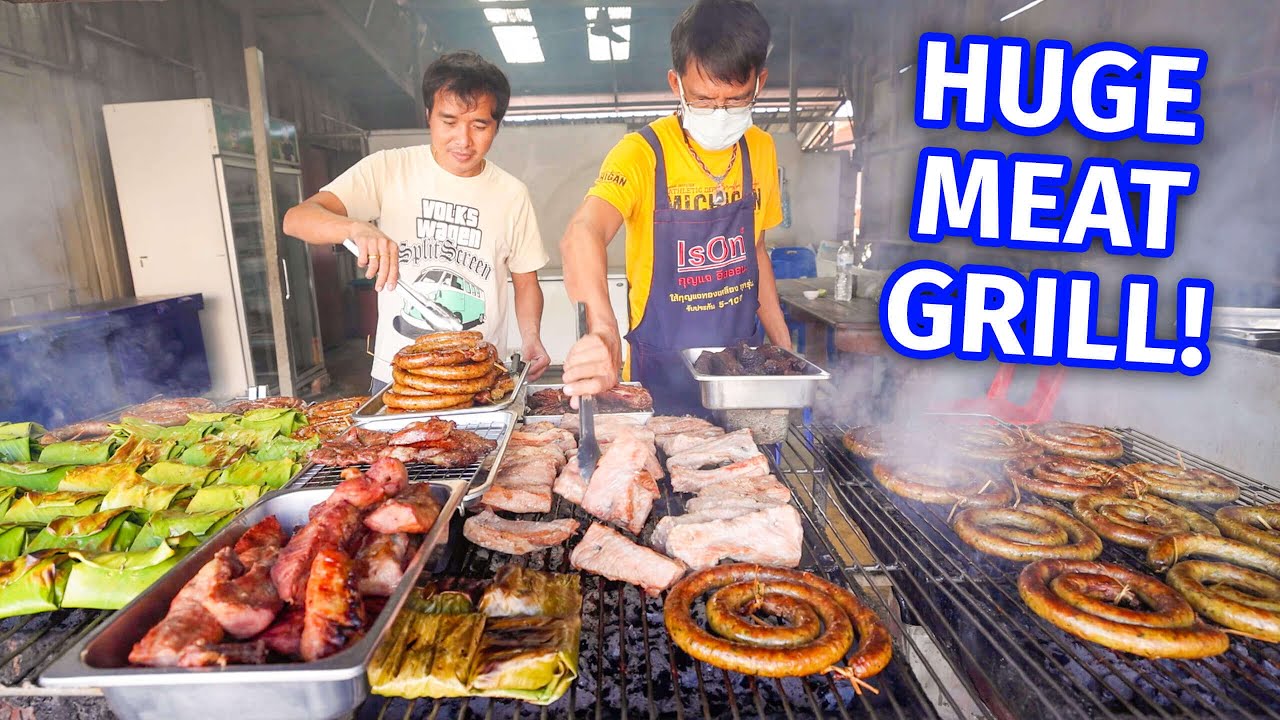 Street Food Meat Heaven - Sausage coils! Barbecue + Curry Noodles - Secret Thai Food City!