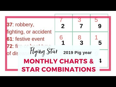 Monthly Flying Star charts for 2019 and the Year-Month Star Combinations
