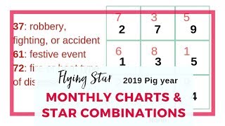 Monthly Flying Star charts for 2019 and the Year-Month Star Combinations