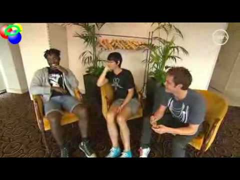 Kele Falls Off Chair During Interview