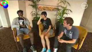 Kele Falls Off Chair During Interview