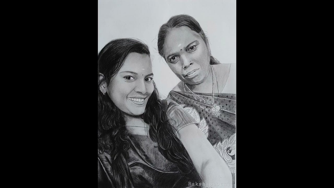 Mother and Daughter pencil sketch😍