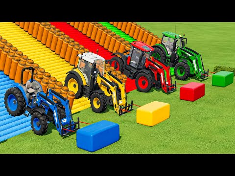 TRANSPORT OF COLORS! MINI & BIG TRACTOR vs PARKOUR vs COLORED BALES! Farming Simulator 19