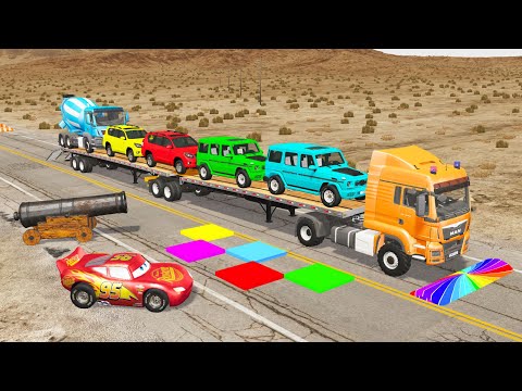 Flatbed Truck McQueen | Transportation with Truck - Pothole vs Car #77 | BeamNG.Drive Gameplay