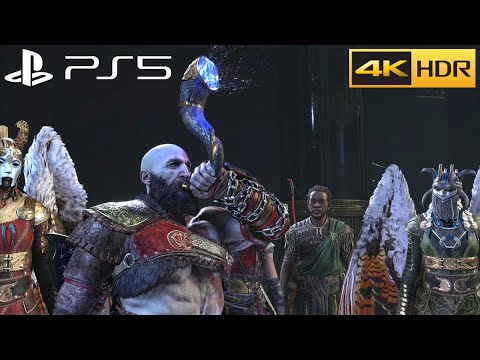 Kratos Gives a Speech Then Blows Gjallarhorn & Begins Ragnarok Battle - God of War Ragnarok PS5 4K