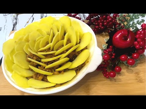 Beautiful potato flower! 👌Perfect dinner! 👍Meat and potato dish!