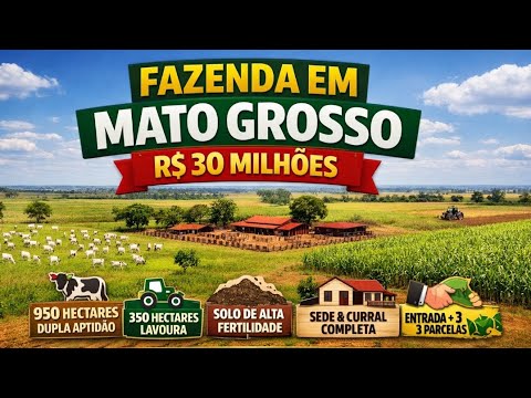 Fazenda de Dupla Aptidão à Venda em Barra do Bugres - MT: 950 ha no Vão Grande