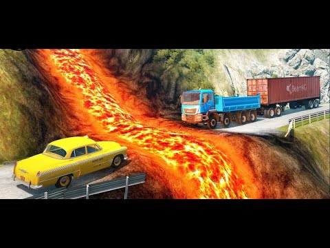 Cars vs Lava Crosses Road  BeamNG.Drive