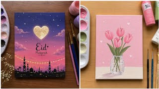 Eid Mubarak Painting Ideas | Acrylic & Watercolor Art for Beginners #zarmeenasmeerart #satisfying