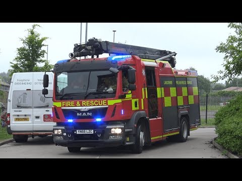 Lancashire Fire & Rescue Service - Blackburn's Rosenbauer AT Stinger / Water Tower DEMO Turnout