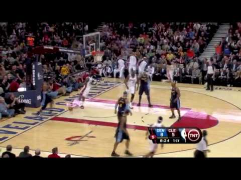 LeBron James assist J J Hickson for a power slam vs Denver Nuggets