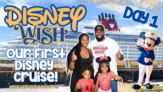 Our first time boarding the Disney Wish in 2024 | Embarkation Day, Sail away party, Room Tour!
