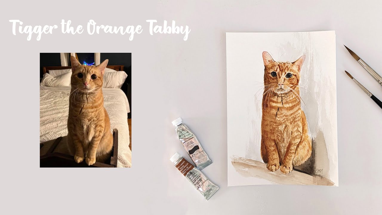 Watercolor Painting Time-Lapse | Tigger the Orange Tabby Cat