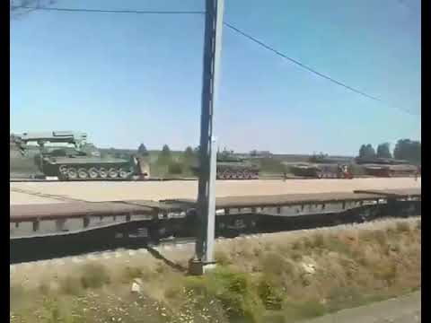 Preparations for the transport of T-72 tanks of the Russian army and accompanying military equipment
