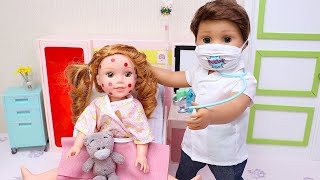 Doll goes to hospital to get help from the doctor! Play Dolls Health routine for kids!