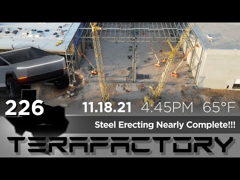 Tesla Terafactory Texas Update #226 in 4K: Steel Erecting Nearly Complete 11/18/21 (4:45pm | 65°F